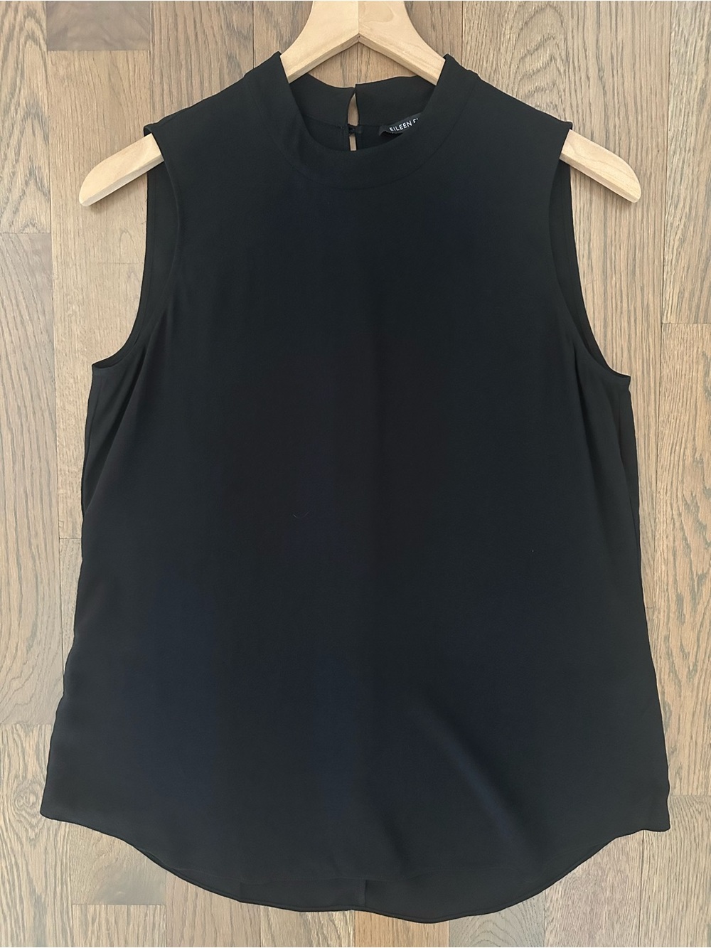Eileen Fisher Mock Neck Sleeveless Silk Georgette Crepe Top in Black XS